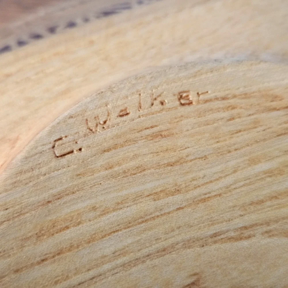 Artisan Hand Turned Elm Wood Trinket Bowl Ashtray Signed C Walker Organic Modern